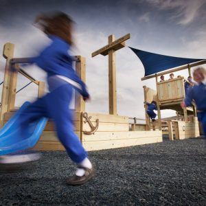 girls running in the playground